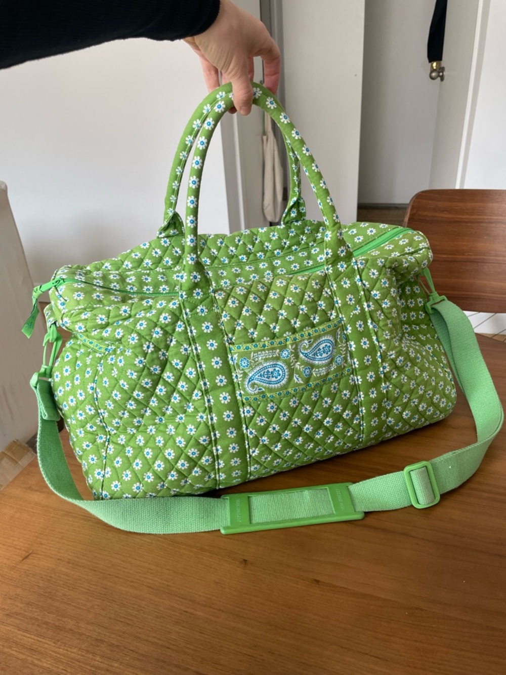 Vintage Vera Bradley Weekender Bag, Green Daisy
